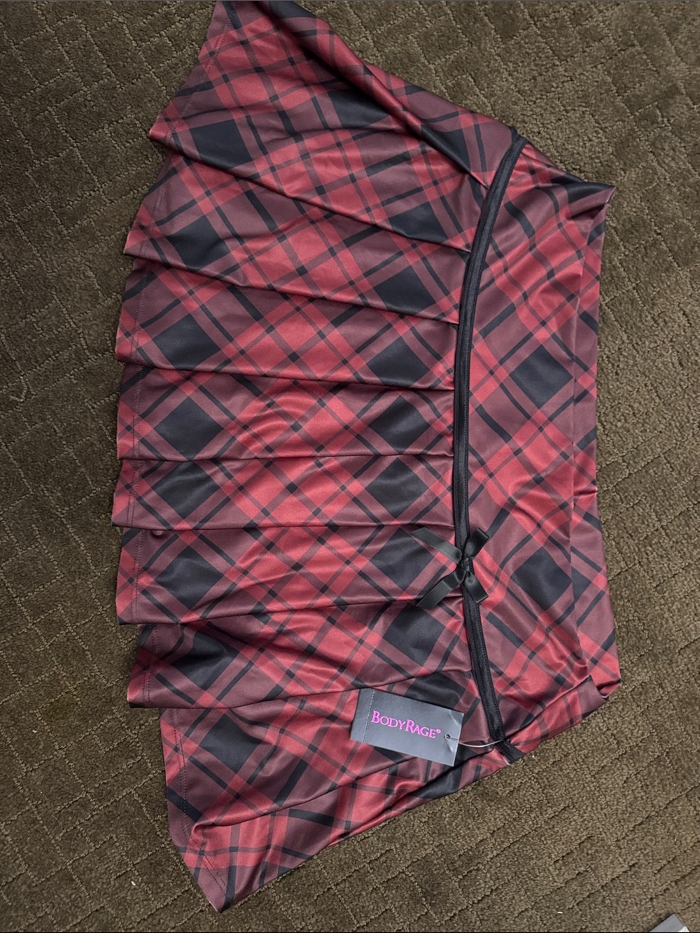 BodyRage Red Plaid Asymmetrical Pleated Skirt